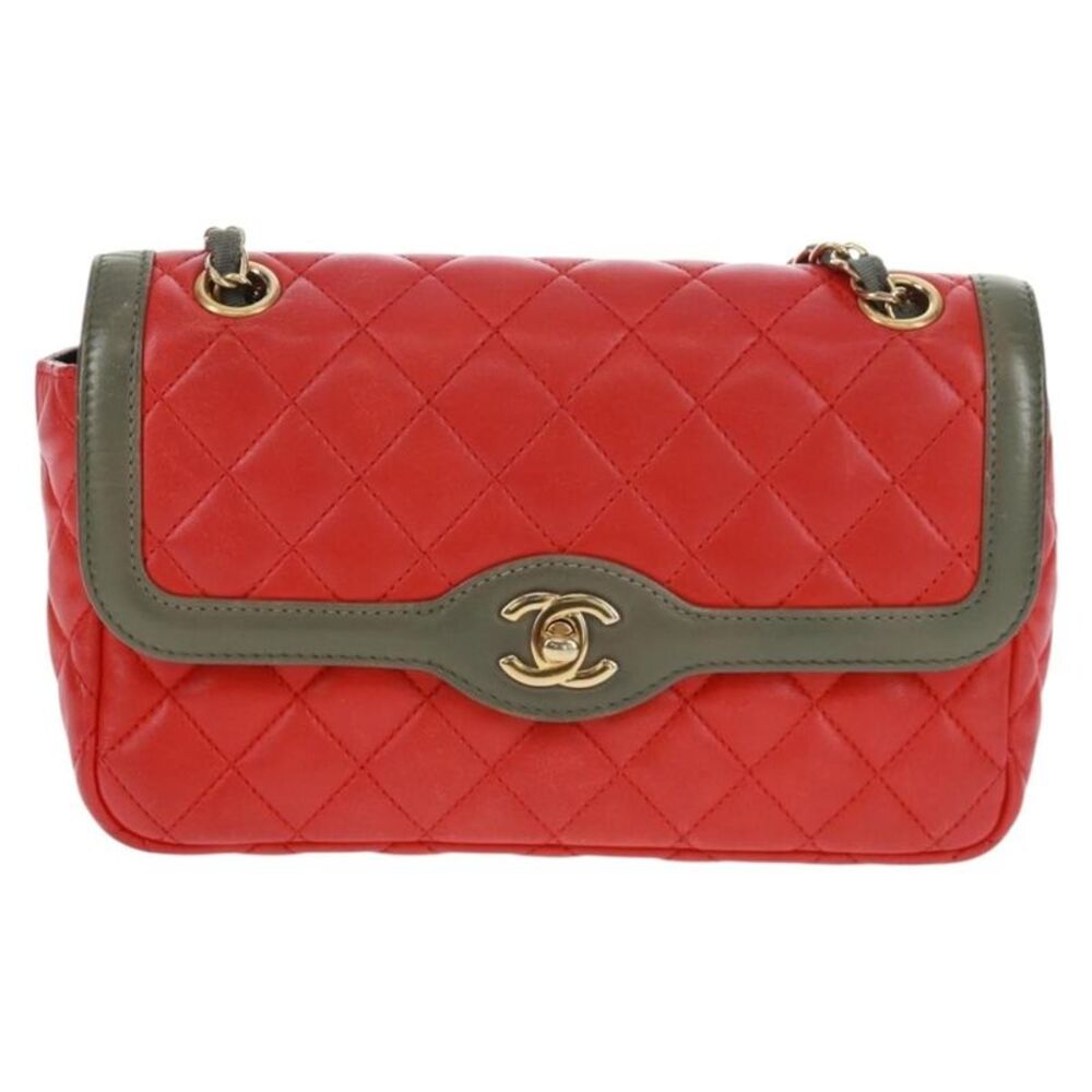 Chanel Two Tone Flap Quilted Lambskin Red Leather Shoulder Bag Bag